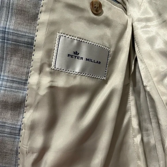 Peter Millar Flynn classic fit tan with blue plaid size 44R